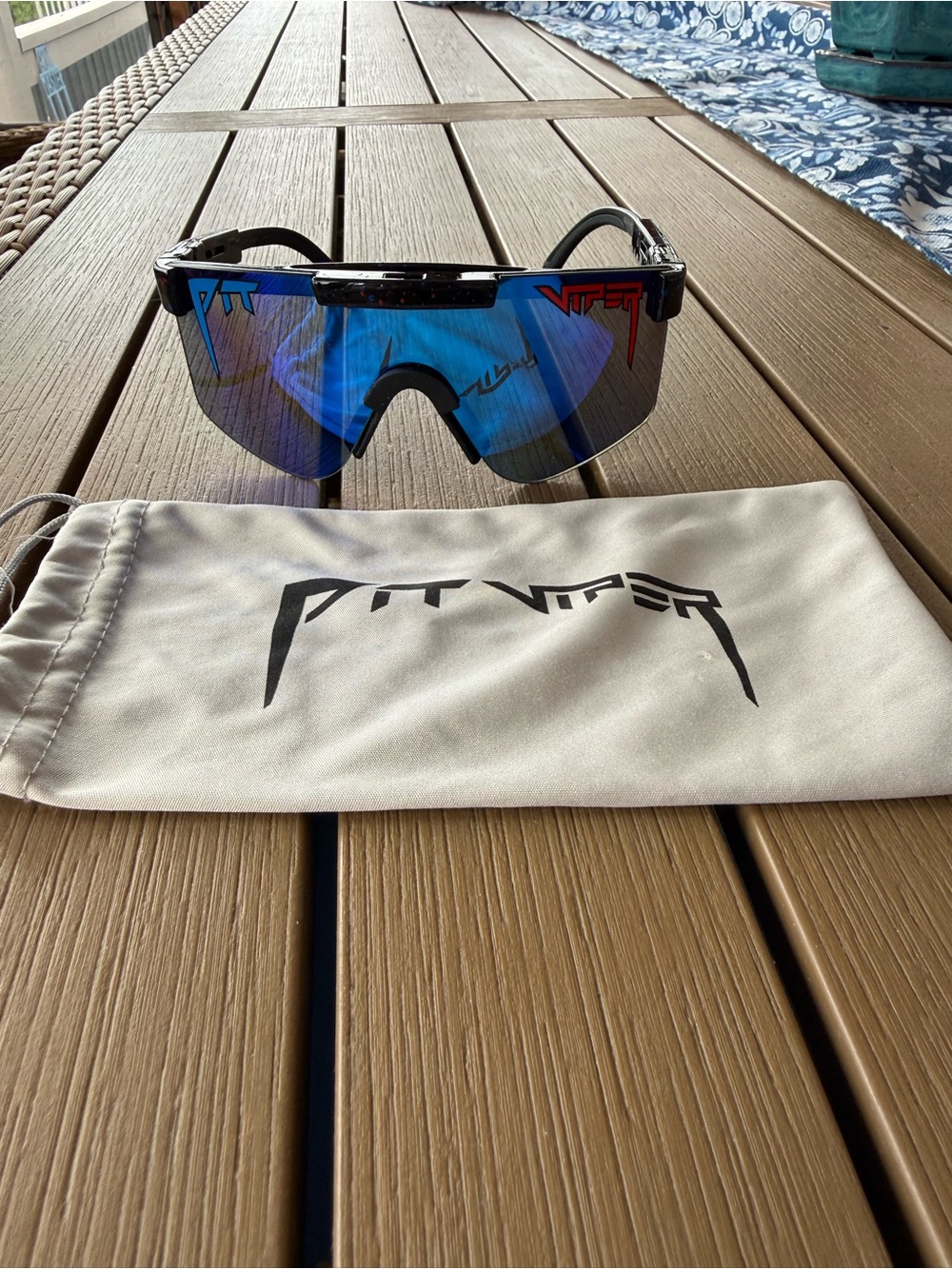 Youth Pit Viper Blue Mirror Shield Sunglasses with Black Frame